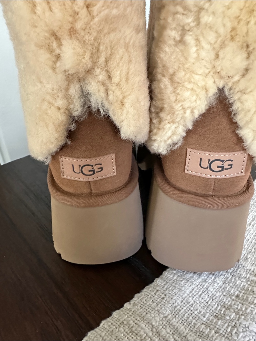 UGG Chestnut Platform Shearling Cuff Ankle Boots - Picture 3 of 8